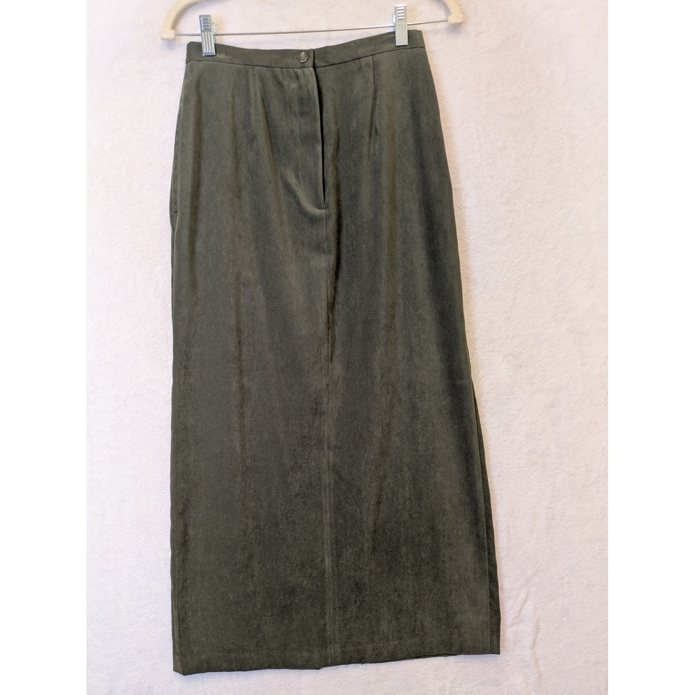 Coldwater Creek Olive Green Faux Suede Maxi Skirt Women Small H04029 Straight